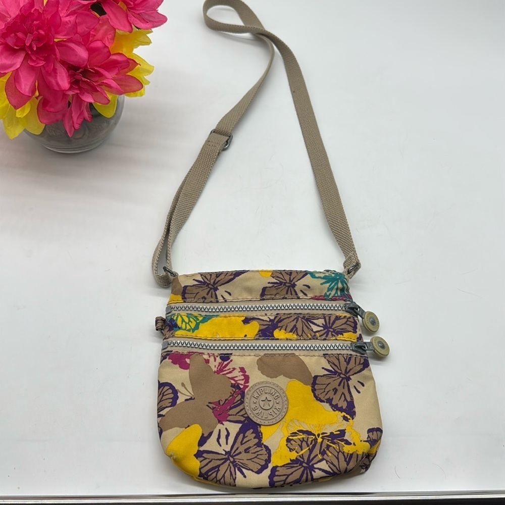 Kipling Floral Small Nylon Yellow Blue Crossbody MCB7197C